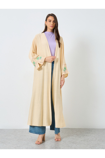 Take Two By Styli Embroidery Sleeve Open Front Abaya