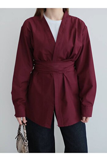 MRS. POLEEN Belted Double Breasted Tunic - Burgundy - Mrs Poleen