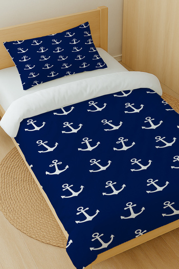 Else Dekor Blue Sailor Anchor Patterned Cotton Satin Single Duvet Cover Set 160X220Cm