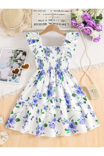 Take Two By Styli Girls Floral Print Ruffled Sleeve Dress
