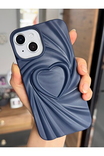 Go Aksesuar Anti-Shock Silicone Case with 3D Matte Satin Heart Embossed Pattern Compatible with Apple iPhone 13 - 14 - 15