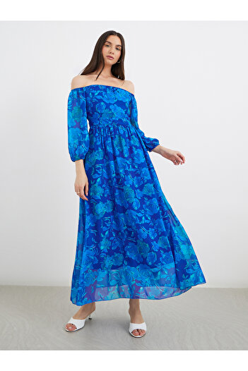 Take Two By Styli Off Shoulder Floral Print A-Line Maxi Dress
