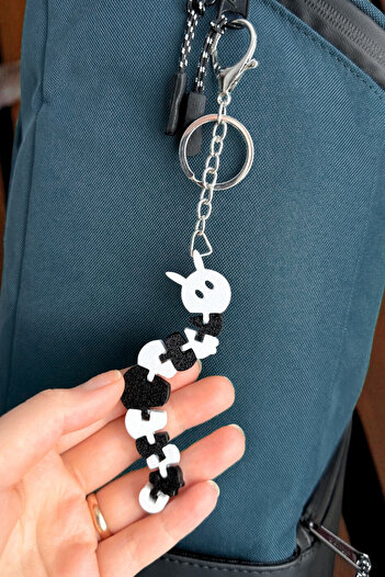 Lusida Design Caterpillar Figured Flexible Jointed Black Keychain Bag and Pen Holder Ornament