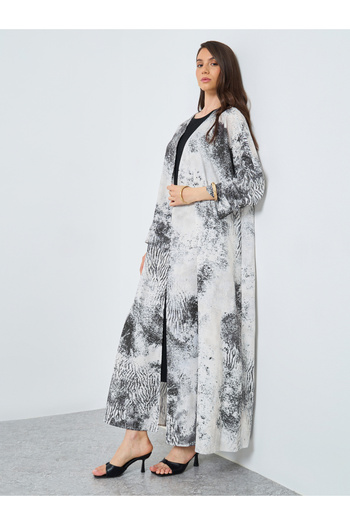 Take Two By Styli Leopard Print Open Front Abaya