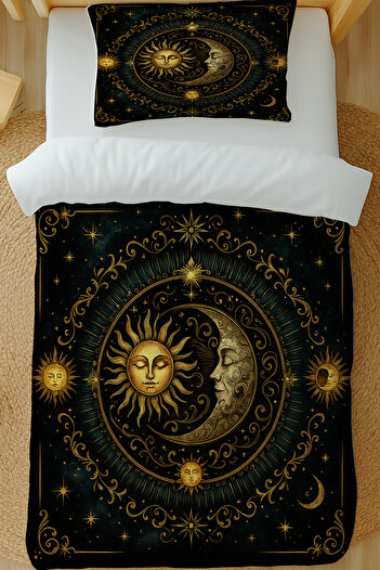 Else Dekor Moon Sun Astronomy Patterned Cotton Satin Single Duvet Cover Set 160X220Cm