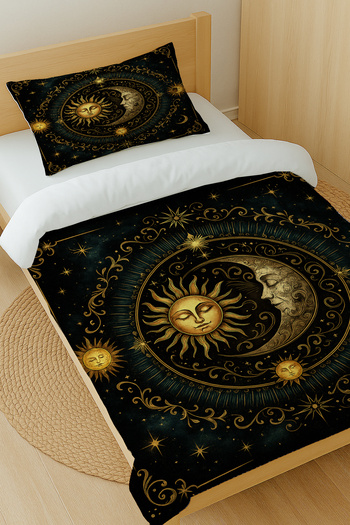 Else Dekor Moon Sun Astronomy Patterned Cotton Satin Single Duvet Cover Set 160X220Cm
