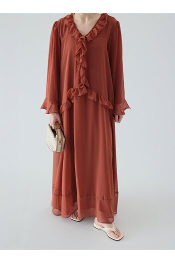 MRS. POLEEN Flounce Chiffon Dress - Tile - Mrs Poleen