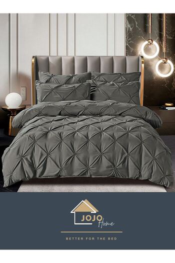 JOJO HOME Bed Linen, 6 Pieces, Embroidered Pleats, Finet Premium, Gray