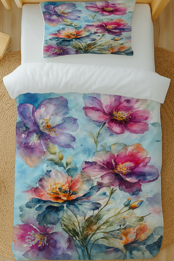 Else Dekor Watercolor Floral Pattern Cotton Satin Single Duvet Cover Set 160X220Cm