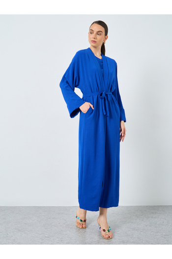 Take Two By Styli Solid Open Front Abaya with Inner Sleeveless Dress