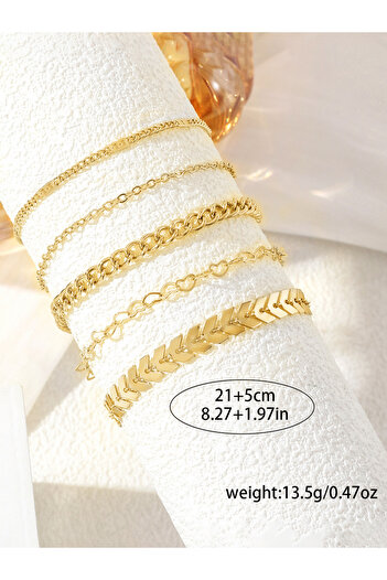 Take Two By Styli Set of 5 - Gold Assorted Chain Anklets