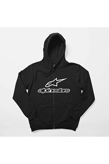 Z zepplin Alpinestars Лого Текст Черна суитшърт с качулка и цип