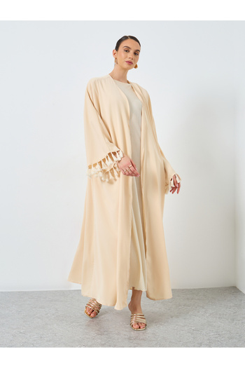Take Two By Styli Solid Tassel Sleeve Open Front Abaya