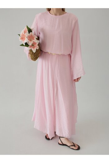 MRS. POLEEN Wide Sleeve Skirt Blouse Set - Pink - Mrs Poleen