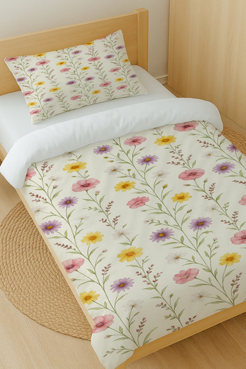 Else Dekor Colorful Flowers Patterned Cotton Satin Single Duvet Cover Set 160X220Cm