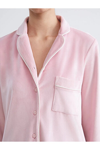 LC Waikiki LCW DREAMPembe Gömlek Yaka Kadife Kadın Pijama Takımı