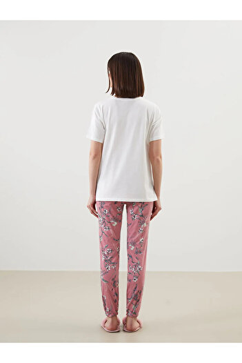 LC Waikiki LCW DREAM Set de pijamale pentru femei, cu decolteu rotund, cu flori