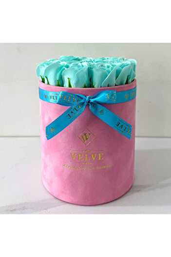 velve Aranjament floral Crystal Beauty cu 15 trandafiri de sapun, cristale artizanale, Albastru glaciar