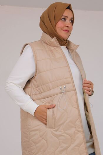 Eslina 44009 plus size baby rubber detailed quilted vest - mink