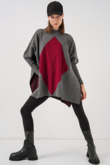Bigdart 15783 Slit Poncho Sweater - K. Anthracite