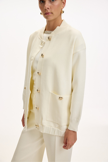 Exquise Bisiket Oversize Tirko Cardigan with Collar Pockets and Gold Buttons