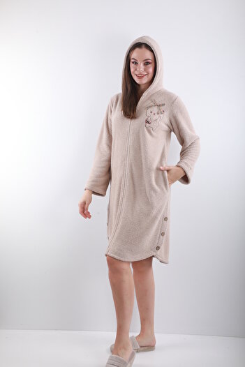 Wild Love 100% Bamboo Women's Hooded Embroidered Zippered Dressing Gown / Bathrobe