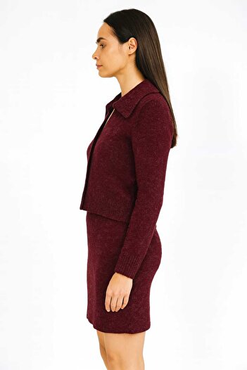 Maison La Femme Women's knit set - button-up jacket with wide polo collar detail & matching knit skirt/top set