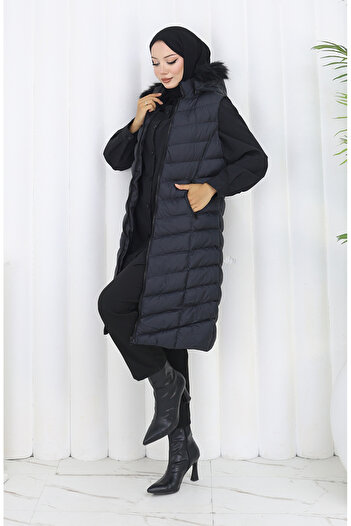 sefamerve Hooded Zippered Inflatable Vest 0169-01 Black