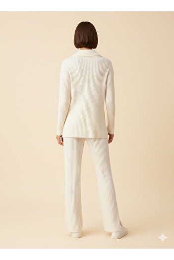 dwnwear Women's Ribbed Collar Zippered Knitwear Set