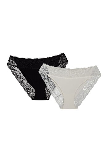 ESOTIQ Women's High Waist Panties 2-Pack Set Cotton Brazilian Briefs with Floral Lace | Patri