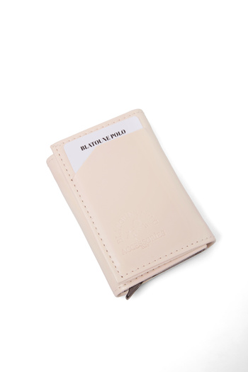Herlin polo Women's Wallet Cream Vegan Leather Rfid Protected Automatic Card Holder with Coin Compartment