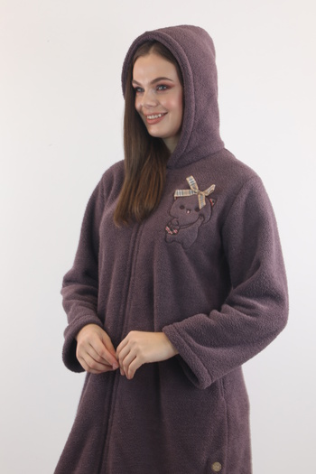 Wild Love 100% Bamboo Women's Hooded Embroidered Zippered Dressing Gown / Bathrobe