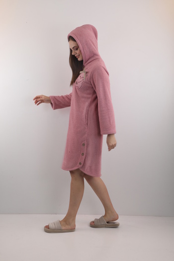 Wild Love 100% Bamboo Women's Hooded Embroidered Zippered Dressing Gown / Bathrobe