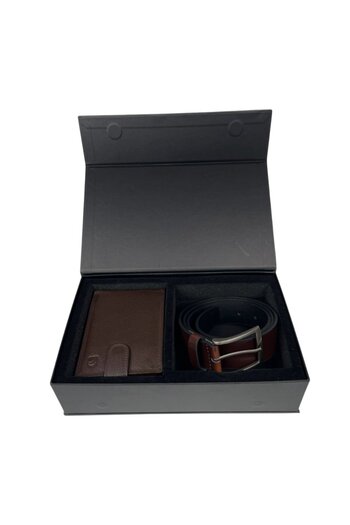 delis Gift set for men, Wallet + Belt, natural leather, elegant model, Brown, SET3