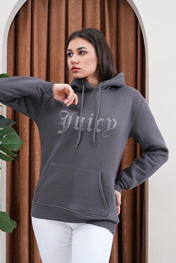 jansogroup - Stone-Embellished Hooded Oversize Sweatshirt Plus Size