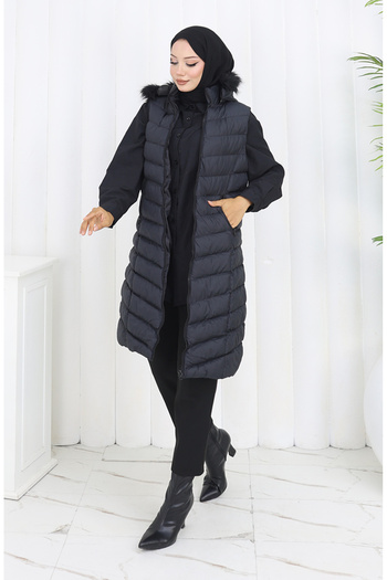 sefamerve Hooded Zippered Inflatable Vest 0169-01 Black