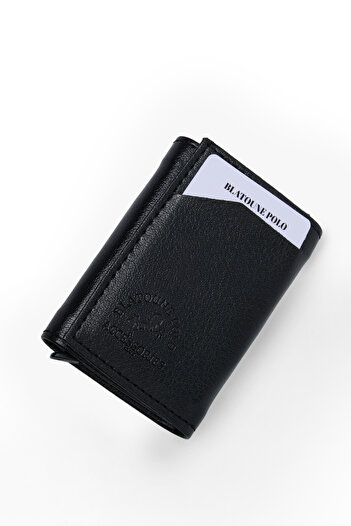 Herlin polo Men's Wallet Black Vegan Leather Rfid Protected Automatic Card Holder with Coin Compartment
