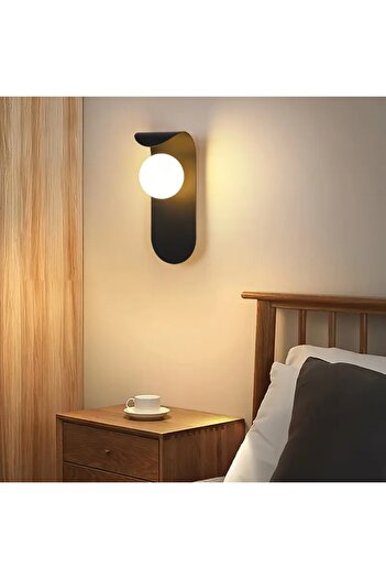 VENON 1 Piece Minimalist Black Metal Sconce Glop White Glass Wall Lamp Bedroom-Headboard-Bathroom