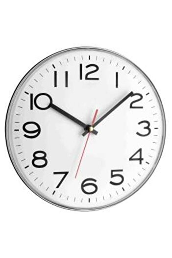 TFA Analog wall clock, white with silver, large numbers, 60.3017