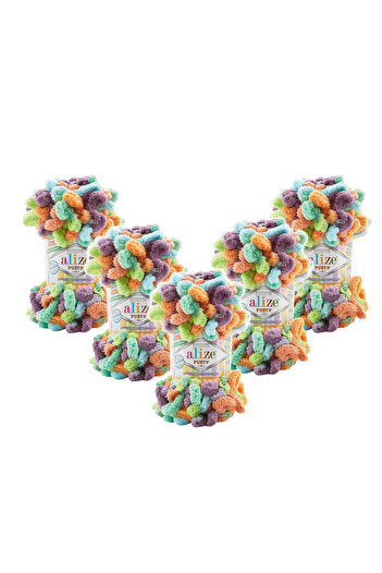 Alize 5 τεμάχια 4530 Puffy Color Πλεκτό νήμα για πλέξιμο στο χέρι για βρεφική κουβέρτα, παντόφλες, κασκόλ, ζακέτα