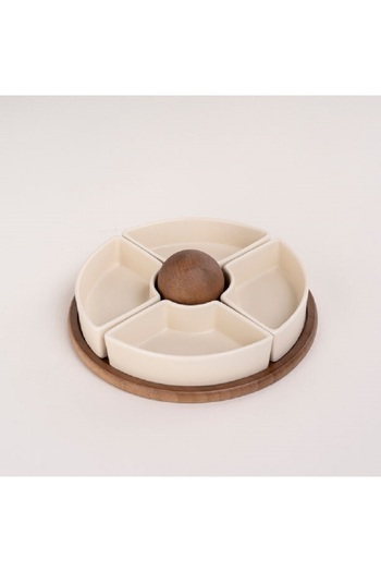 Dallaty porcelain and wood nuts plate set 5 pcs