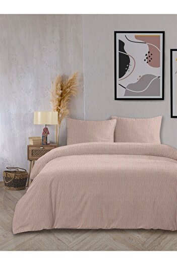 Evim Cool Natural 100% Cotton Akfil Akay Tile Yarn Dyed Duvet Cover Set Double Size - 200X220 cm