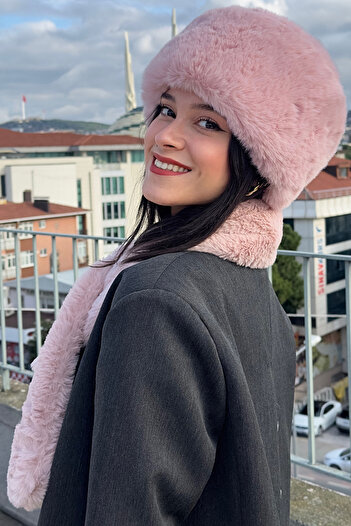 Mavelle Women's Pink Ushanka Scarf Set |   Russian Trendy Faux Fur Kalpak |   Plush Women's Set