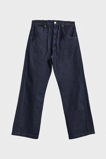 its basic Men's Indigo Color Nc17 7W5-50 Relaxed Baggy Fit Belted Lace-Up Inside Length 79cm 100% Cotton Denim Jean