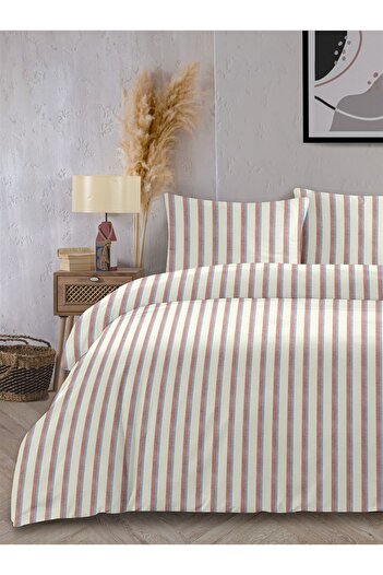 Evim Cool Natural 100% Cotton Akfil Eler Blue Yarn Dyed Duvet Cover Set Double Size - 200X220 cm