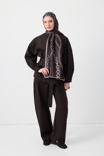 Qef Cotton Twill Şal Loop Line Kahve
