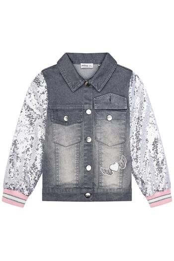 Miny Center Girls' Sleeves Sequined Embroidered Denim Jacket Mnt25K236