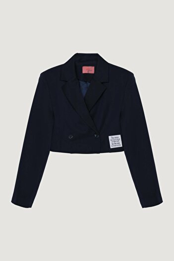 Quzu Women's Navy Blue Piping Detail Jacket Coat 25Yckt00261-Navy Blue
