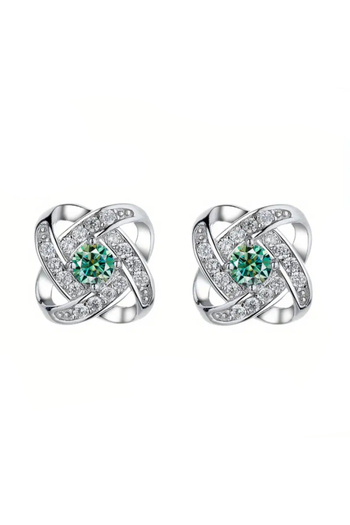 NO37 Elegant Silver Earrings with Green Moissanite Diamond 0.3 Ct