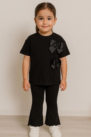 UESKİDS Bowknot Ribbed Leggings Set